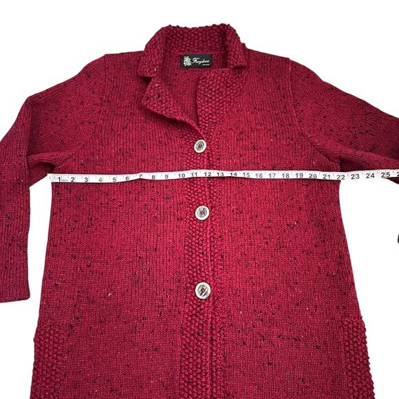 Foxglove Ireland 100% Wool Red Tweed Knit Cardigan Sweater Jacket Women M - Picture 10 of 10
